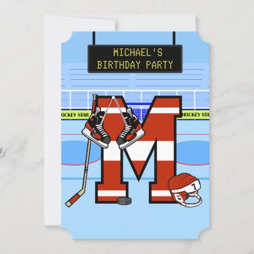 Personalized Initial letter M Ice Hockey Invitation