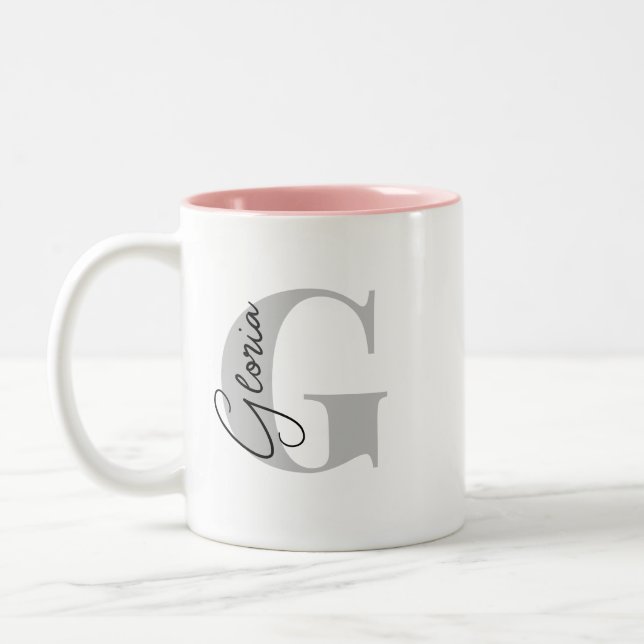Personalized Initial Letter | Monogram Modern  Two-Tone Coffee Mug (Left)