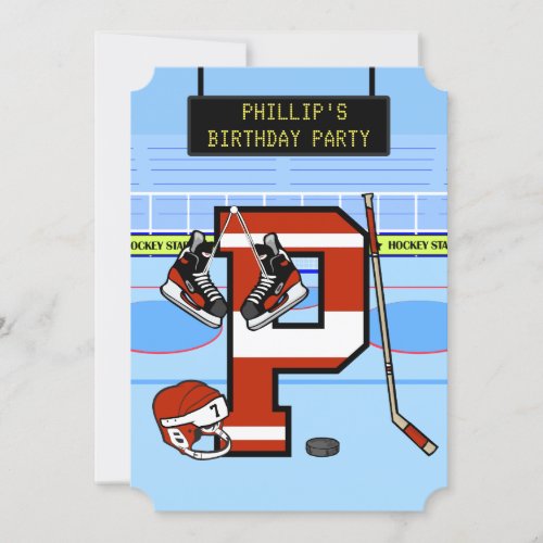 Personalized Initial letter P Ice Hockey Invitation