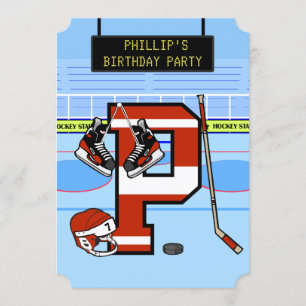 Personalized Initial letter P Ice Hockey Invitation