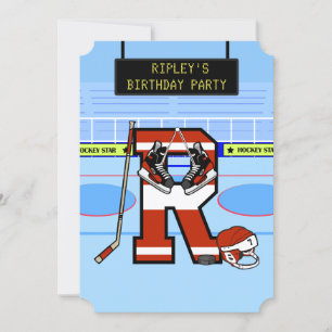 Personalized Initial letter R Ice Hockey Invitation