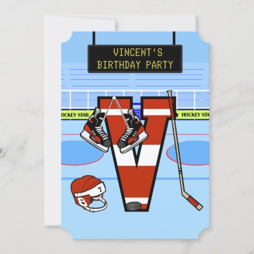 Personalized Initial letter V Ice Hockey Invitation
