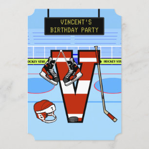 Personalized Initial letter V Ice Hockey Invitation