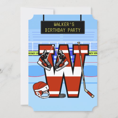 Personalized Initial letter W Ice Hockey Invitation