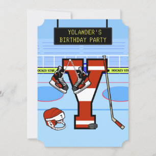 Personalized Initial letter Y Ice Hockey Invitation
