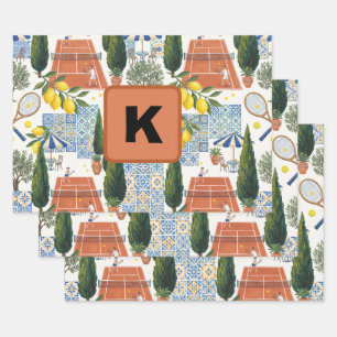 Personalized Initial Mediterranean Tennis & Lemon  Wrapping Paper Sheets