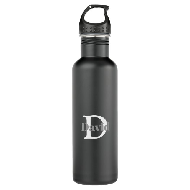 Personalized Initial Modern Black and White Stainless Steel Water Bottle (Front)