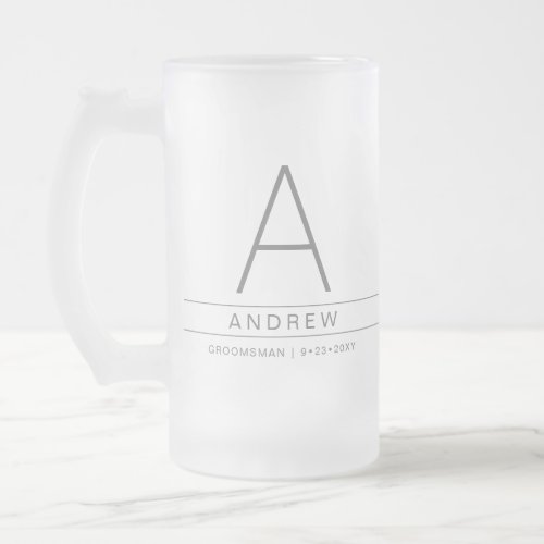 Personalized Initial Modern Bridal Party Gift Frosted Glass Beer Mug