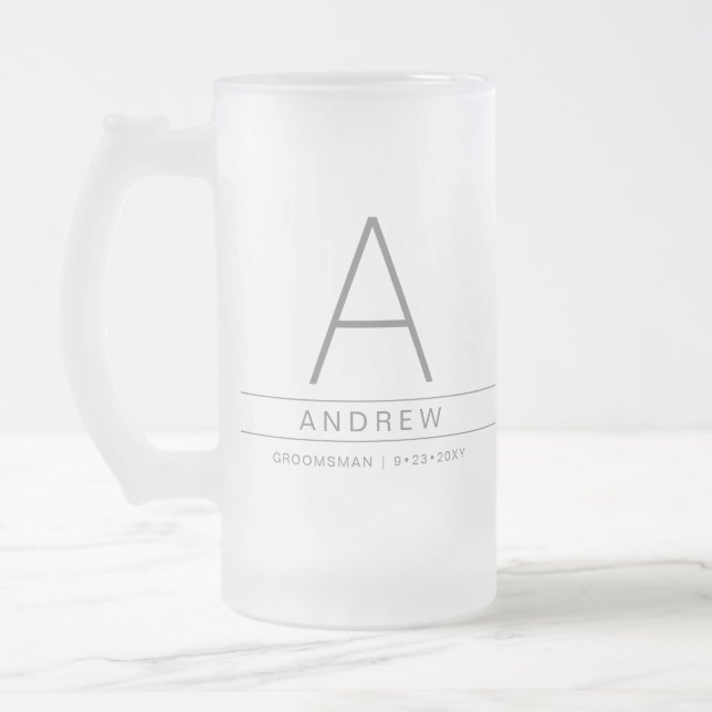 Personalized Initial Modern Bridal Party Gift Frosted Glass Beer Mug (Left)