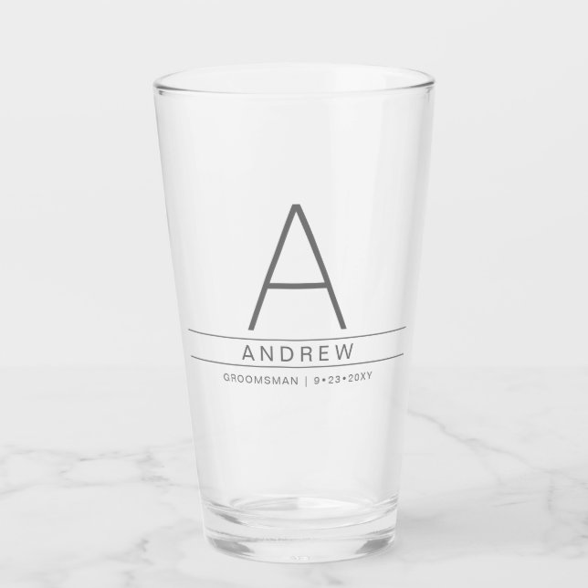 Personalized Initial Modern Bridal Party Gift Pint Glass (Front)