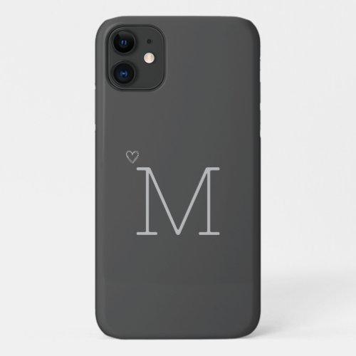 Personalized Initial Modern Sleek Dark Grey iPhone 11 Case