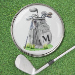Personalized Initial Monogram Golf Ball Marker<br><div class="desc">This gender-neutral monogram golf ball marker features a stylish gray watercolor golf bag filled with clubs, surrounded by a touch of green grass. The design cleverly incorporates a simple serif font initial monogram on the bag, seamlessly blending into the bag's design. The monogram is currently in a dark gray, almost...</div>