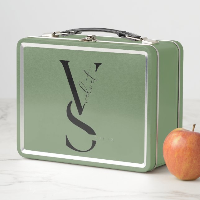 Personalized Initial Monogram Metal Lunch Pail Box (In Situ)