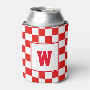 Personalized Initial Monogram Red Checkerboard Can Cooler