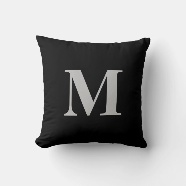 Personalized Initial Monogrammed Black Gray Throw Pillow (Front)