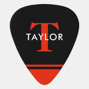 Personalized Initial Name   Custom Black Red Guitar Pick