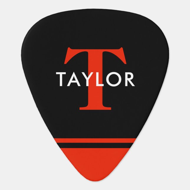 Personalized Initial Name | Custom Black Red Guitar Pick (Front)