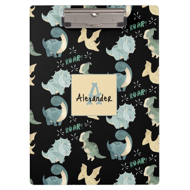 Personalized Initial & Name Dinosaur Pattern Clipboard (Front)