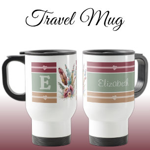 Personalized initial name floral travel mug