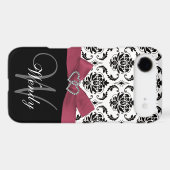 Personalized Initial, Pink, Black Damask Pattern Case-Mate iPhone Case (Back (Horizontal))