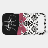 Personalized Initial, Pink, Black Damask Pattern Case-Mate iPhone Case (Back (Horizontal))