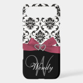 Personalized Initial, Pink, Black Damask Pattern Case-Mate iPhone Case (Back)
