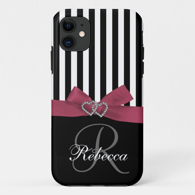 Personalized Initial, Pink, Black Stripes Case (Back)