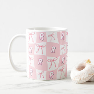 Personalized Initial Pink Bow Checker Coffee Mug