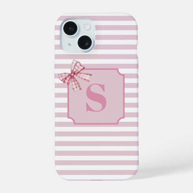 Personalized Initial Pink Bow Coquette Iphone Case (Back)