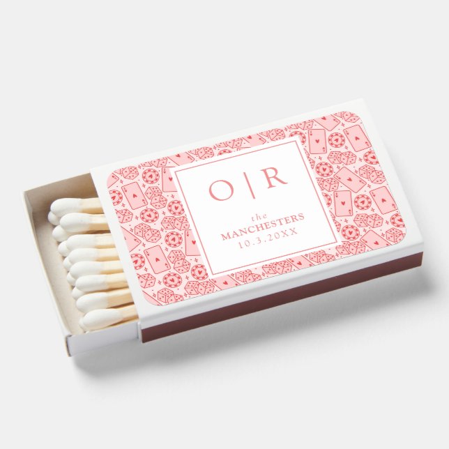 Personalized Initial Pink Casino Wedding Favor Matchboxes (Front Open)