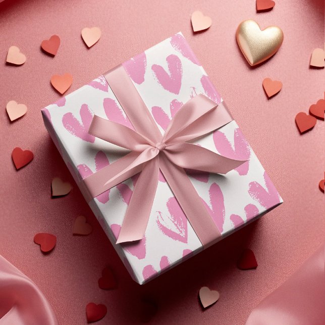 Personalized Initial Pink Love Hearts Valentines Wrapping Paper Sheets (Creator Uploaded)