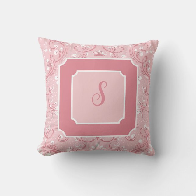 Personalized Initial Pink Square Throw Pillow (Front)