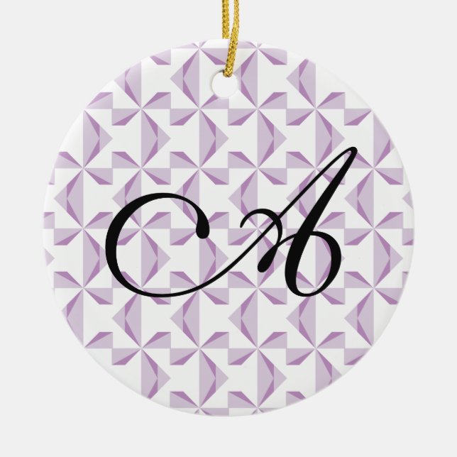 Personalized Initial Purple Pinwheels Ceramic Ornament (Front)