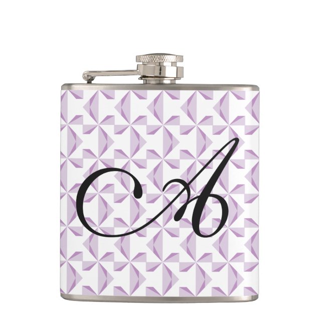 Personalized Initial Purple Pinwheels Flask (Front)
