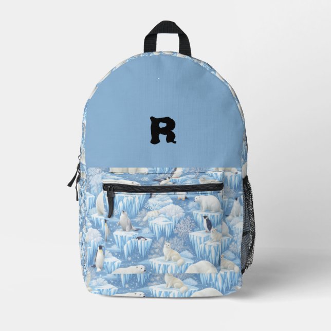 Personalized Initial 'R' Arctic Animals Backpack - (Front)
