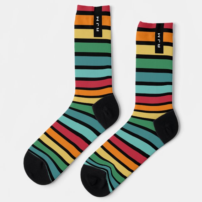 Personalized Initial Retro Stripey  Socks (Left)