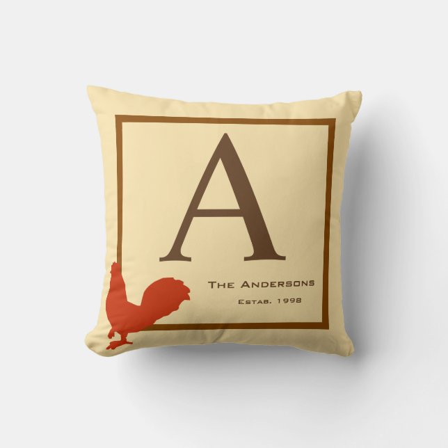 Personalized Initial Rustic Country Chicken Pillow (Front)