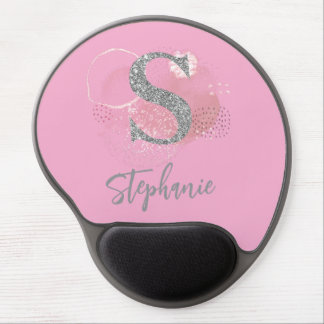 Personalized Initial S Pink & Silver Gel Mouse Pad