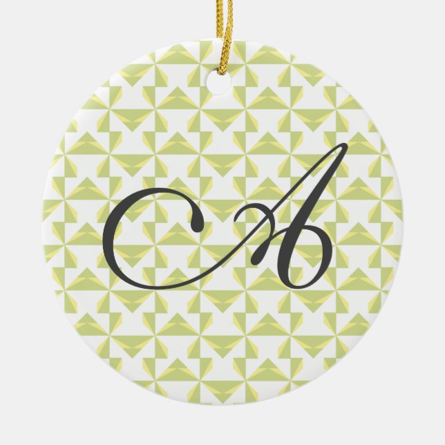 Personalized Initial Sage Pinwheels Ceramic Ornament (Front)