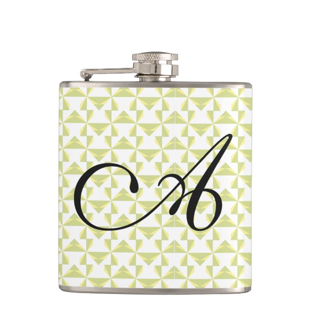 Personalized Initial Sage Pinwheels Hip Flask (Front)