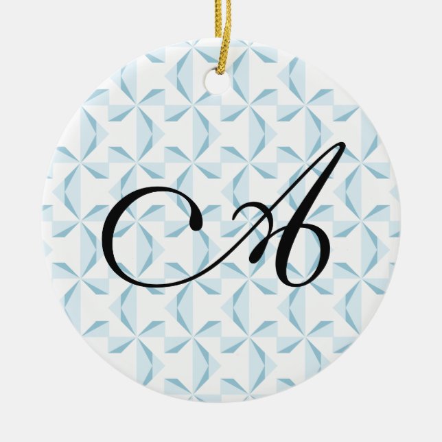 Personalized Initial Sky Blue Pinwheels Ceramic Ornament (Front)