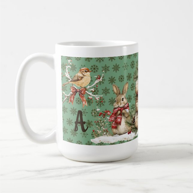 Personalized initial winter woodland coffee mug (Left)