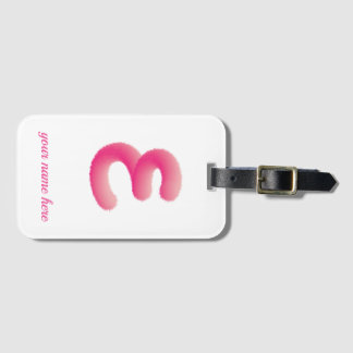 personalized initial with furry pink E monogram Luggage Tag