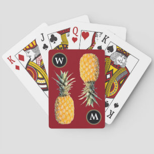 personalized initial / yellow pineapples poker cards