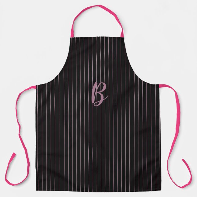 Personalized/Initialed black & pink striped apron (Front)