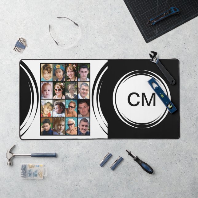 Personalized initials 16 photo black desk mat (Workstation)