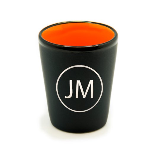 Personalized Initials Black/Orange Shot Glass (Front)