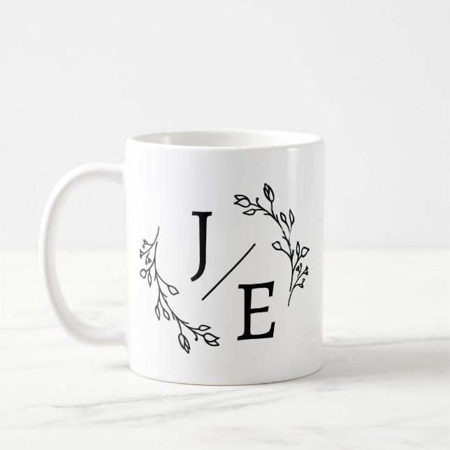 Personalized Initials Botanical Monogram Floral  Coffee Mug (Left)