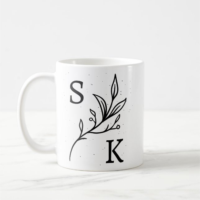Personalized Initials Botanical Monogram Floral  Coffee Mug (Left)