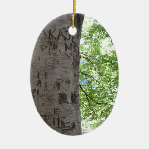 Personalized Initials Carved in a Tree Park Ceramic Ornament